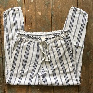 Navy & White Linen Skinny Pant